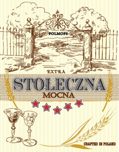 Etykieta Stołeczna mocna 9 x 7 cm na wódkę
