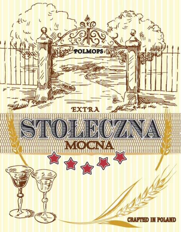 Etykieta Stołeczna mocna 9 x 7 cm na wódkę