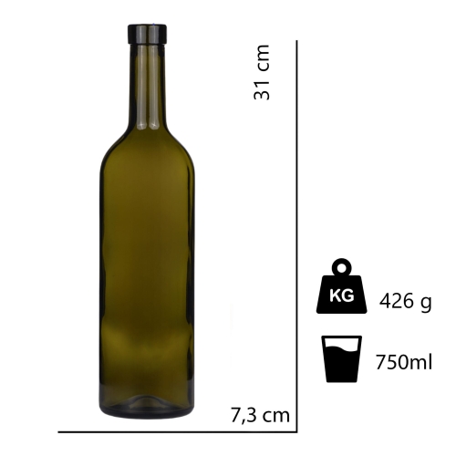 Butelka Bordeaux 750 ml oliwkowa na wino – zdjęcie 2