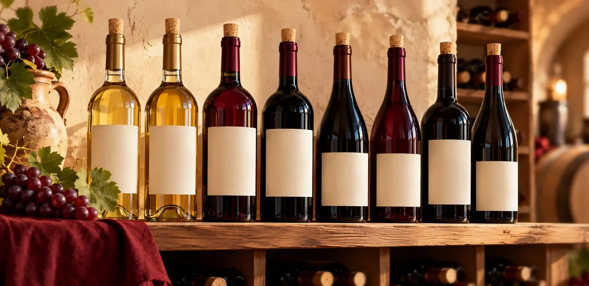 Gotowa uporządkowana seria butelek na wino