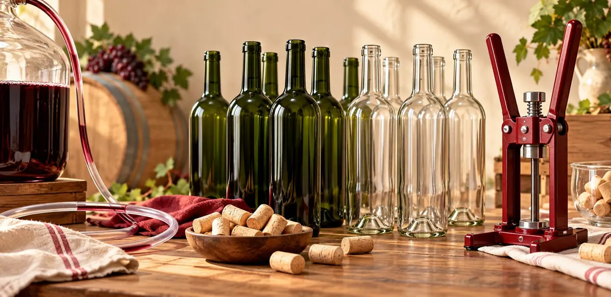 Planowanie butelek na wino na jasnym blacie